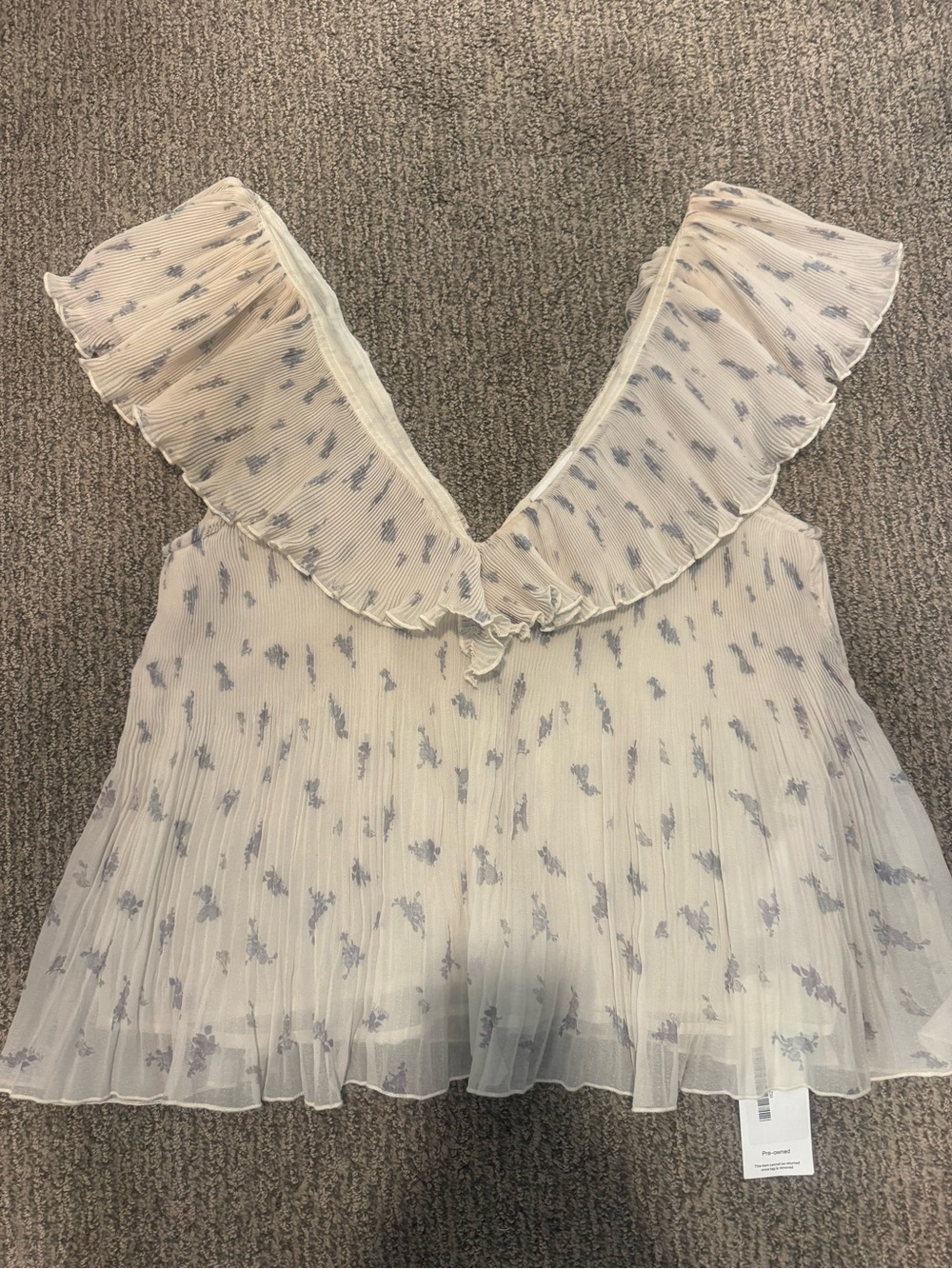 Ganni Light Cream Floral Ruffle V-Neck Women’s Top